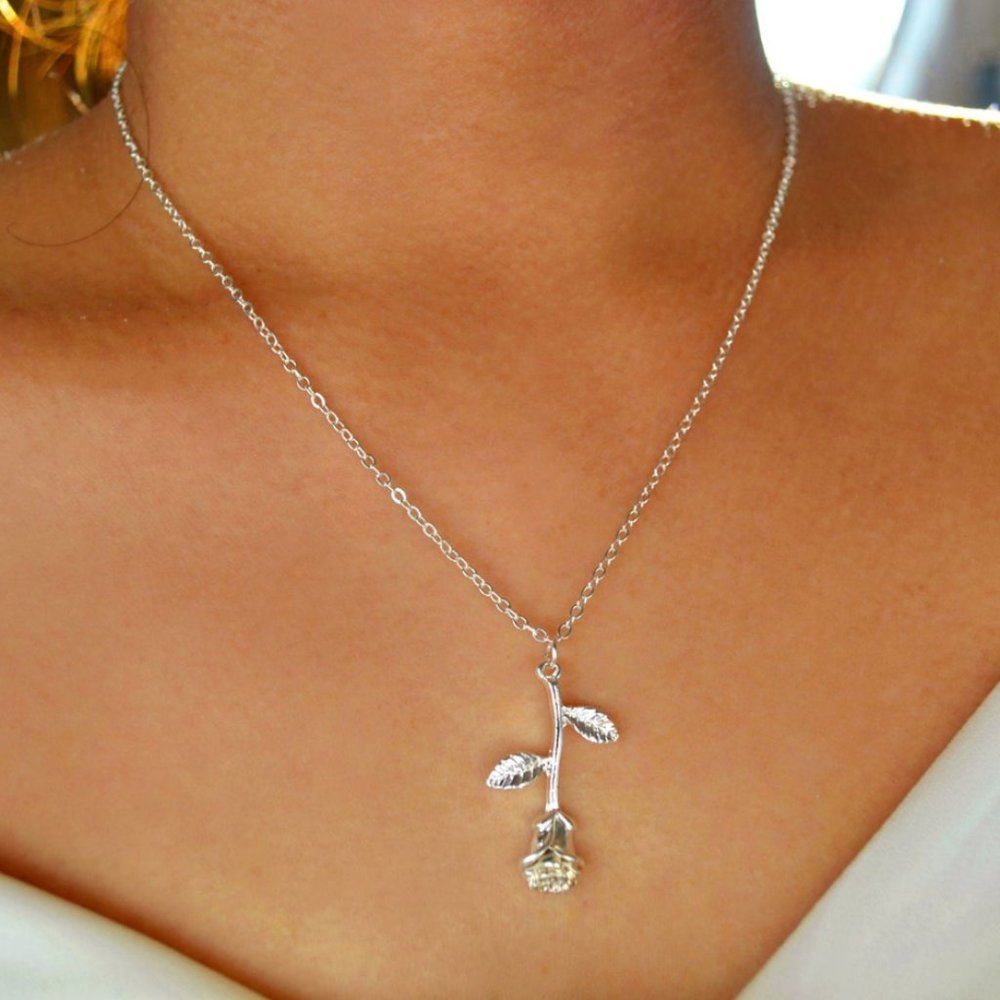 Rose necklace flower charm women bridesmaid gift